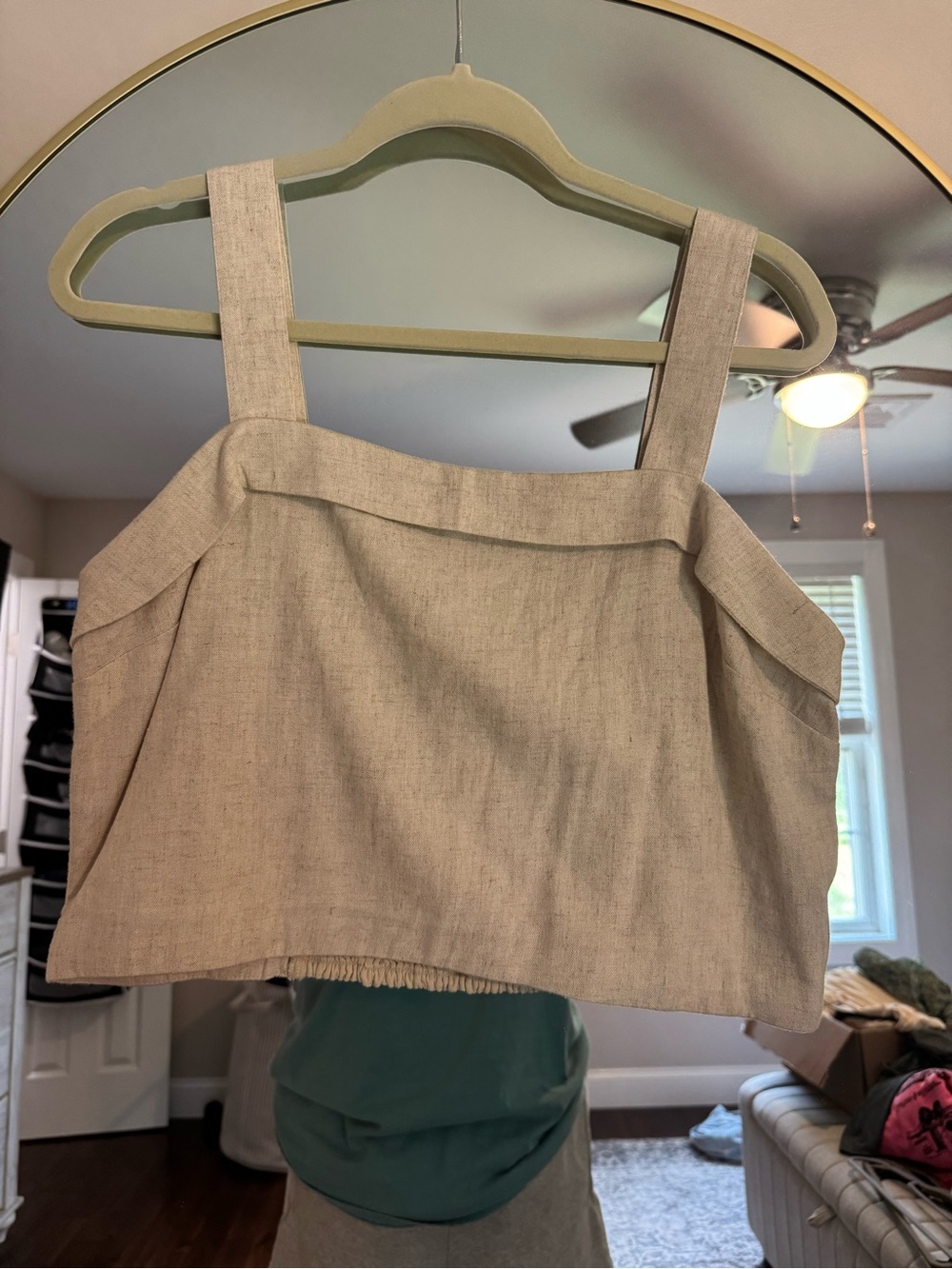 American Eagle Linen-Blend Square Neck Crop Tank Top